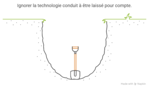 Illustration d’une pelle au fond d’un fossé en forme de U, symbolisant l’effort nécessaire pour ne pas rester à l’écart des évolutions technologiques.